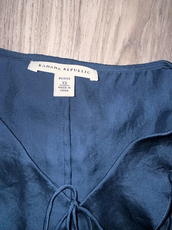Banana Republic Navy Satin Ruffle Tie-Front Blouse - Picture 4 of 5